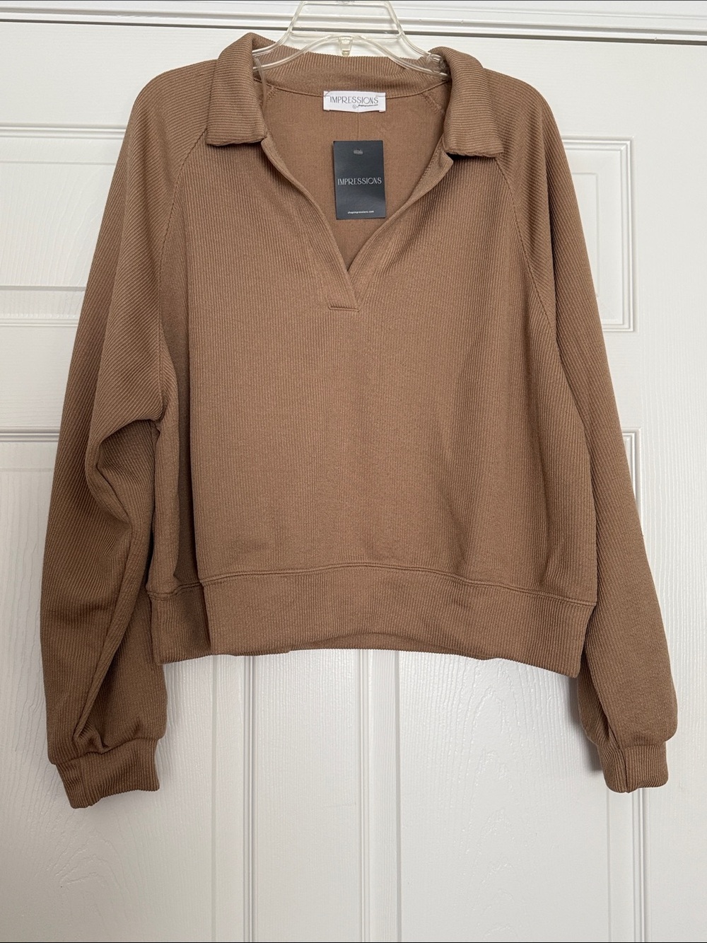 Impressions Pullover Polo Sweater in Camel Brown